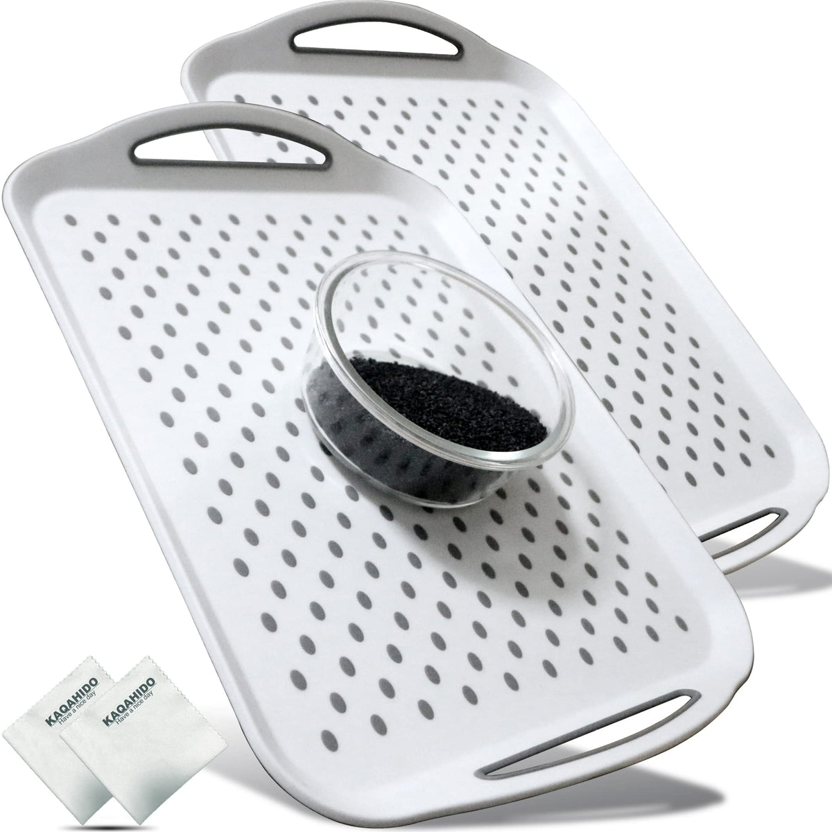 KAQAHIDO large non-slip tray with handles keeps meals steady on tabletops.