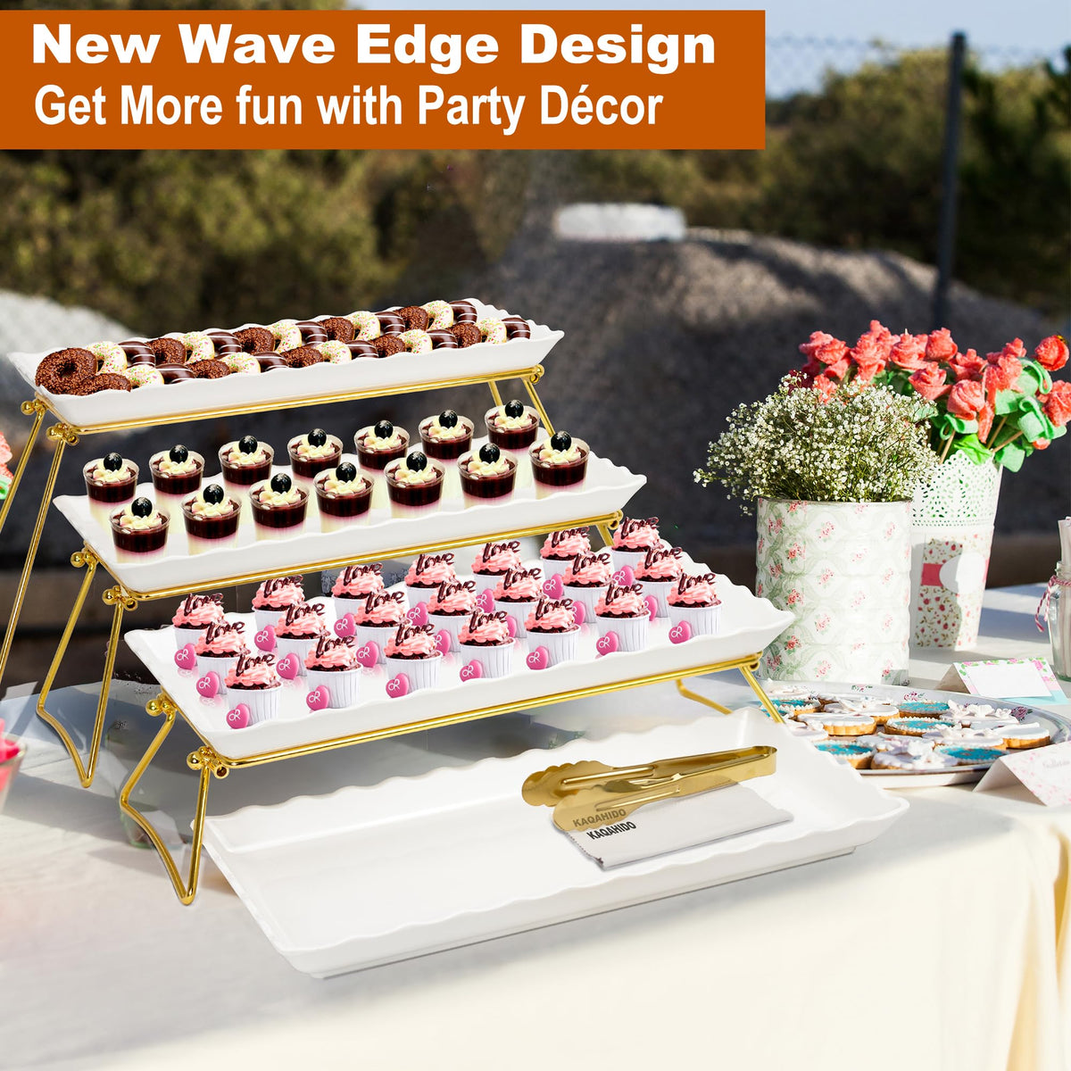 KAQAHIDO wave-edge platters for cupcakes and desserts