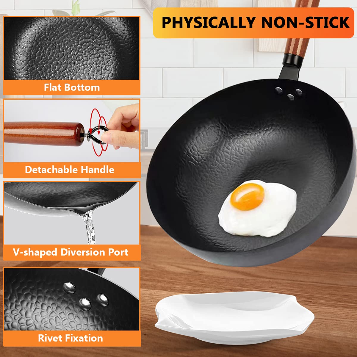 KAQINU induction-ready wok on stove for versatile heat compatibility.