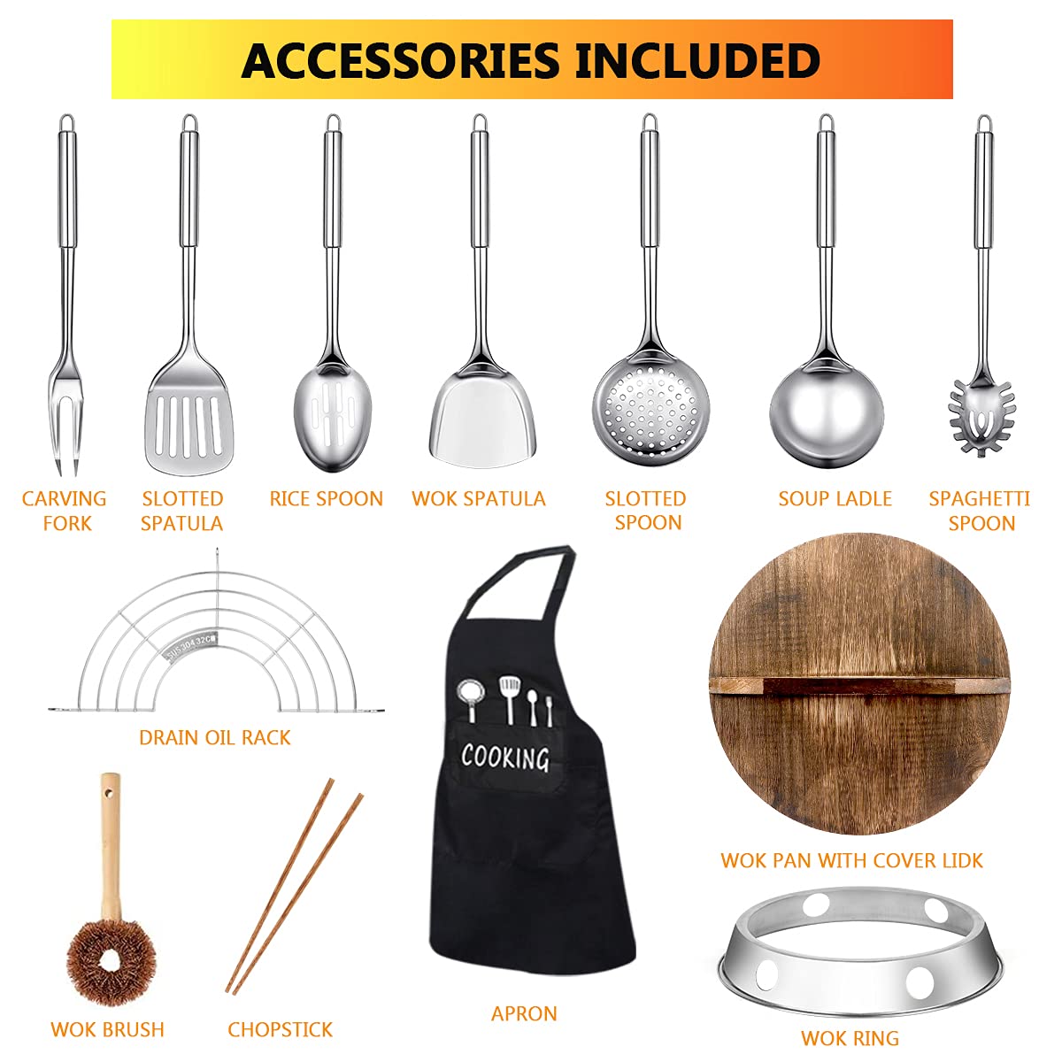 KAQINU wok pan with 12-6-inch flat bottom ideal for induction cooking.