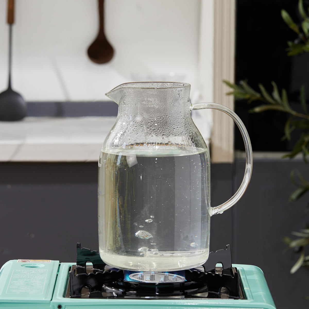 Karafu elegant handmade pitcher on kitchen counter suggesting refinement.