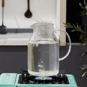 Karafu elegant handmade pitcher on kitchen counter suggesting refinement.