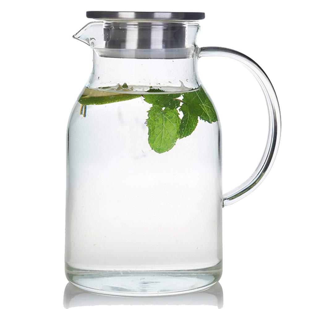 Karafu 68oz glass pitcher with lid, top view highlighting easy pouring.