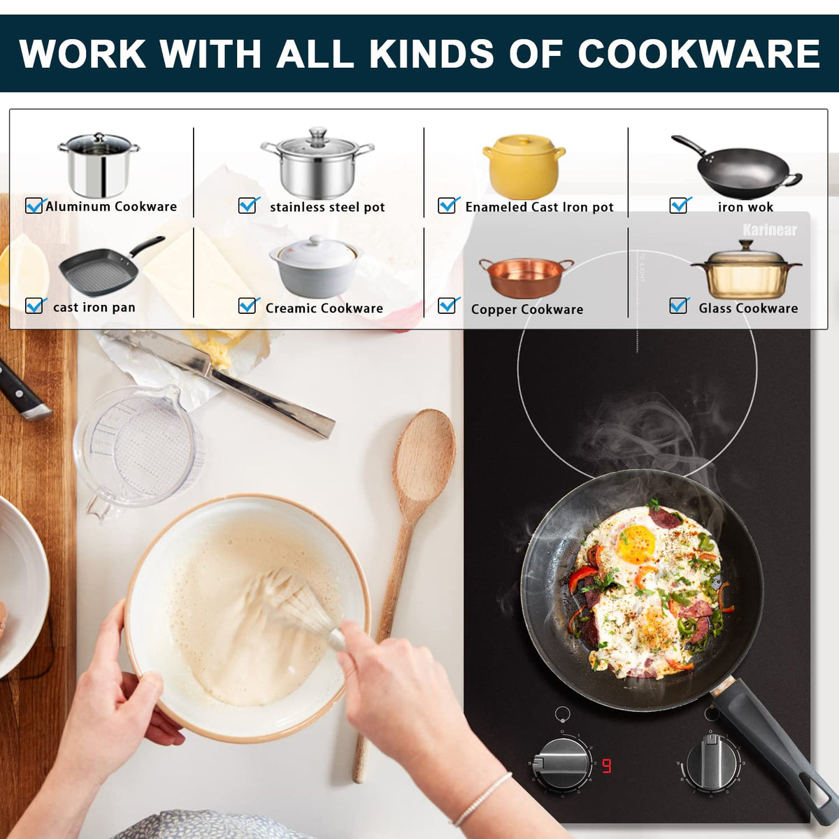 Karinear 110V cooktop knob control highlighting simple operation for easy daily use