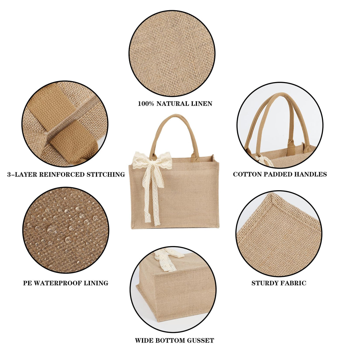 Karinoos burlap tote with durable handles for comfortable carrying.