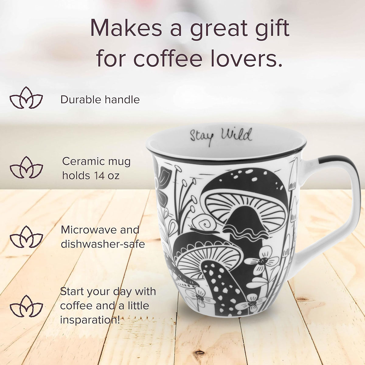 Karma Gifts black white boho mug with unique art for tea time