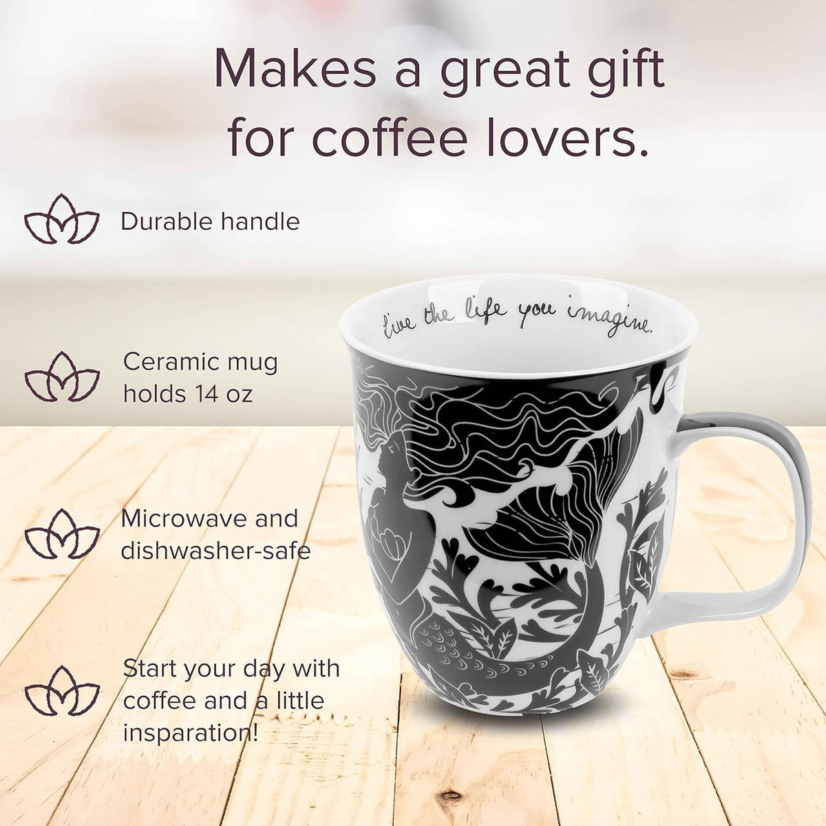 Karma Gifts black and white mug featuring elegant artwork for modern kitchens