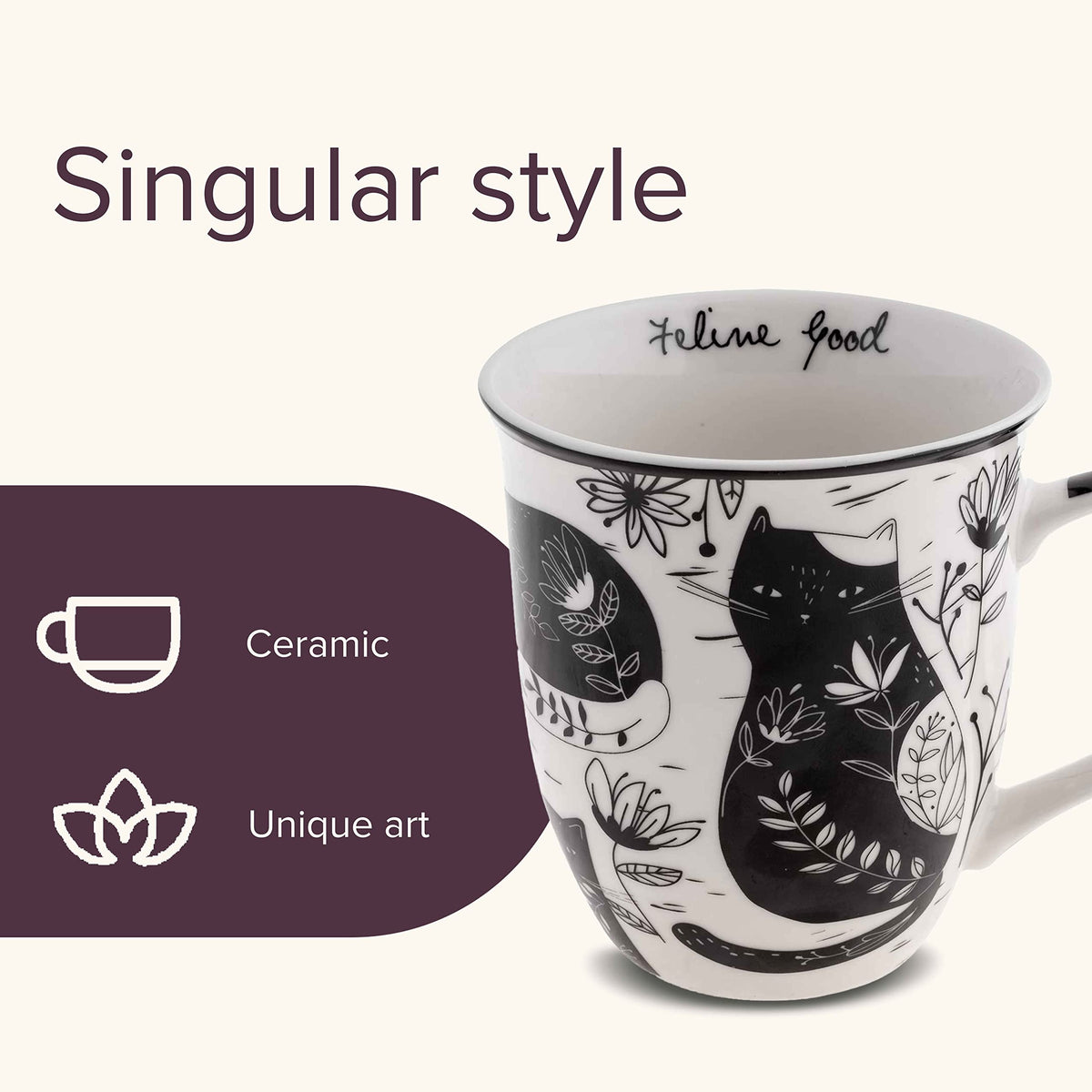 Karma Gifts boho cat mug with steam, ideal for tea time