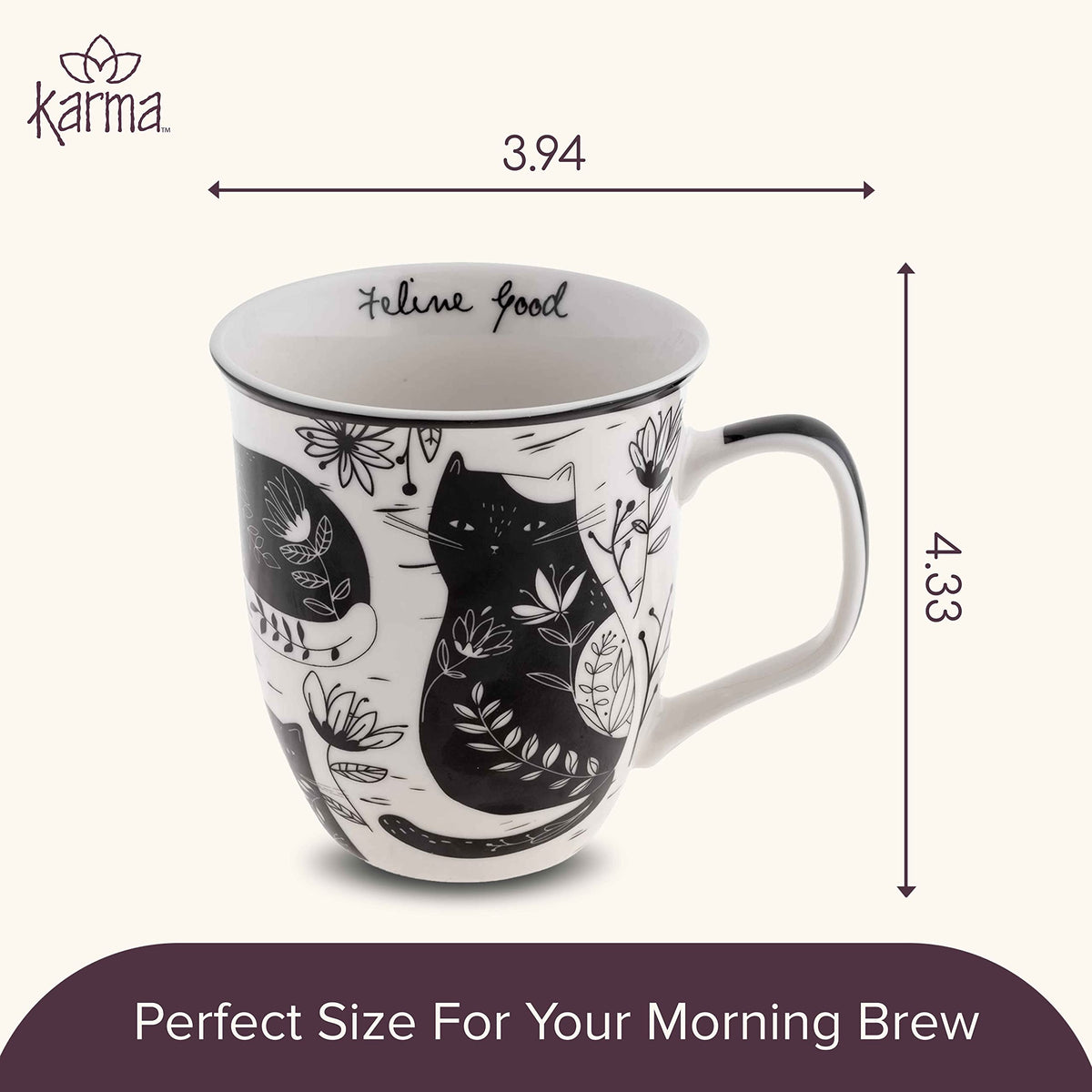 Karma Gifts boho cat mug, dishwasher-safe for easy cleanup