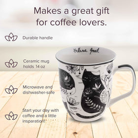 Karma Gifts boho cat mug side pattern, showcases unique art details