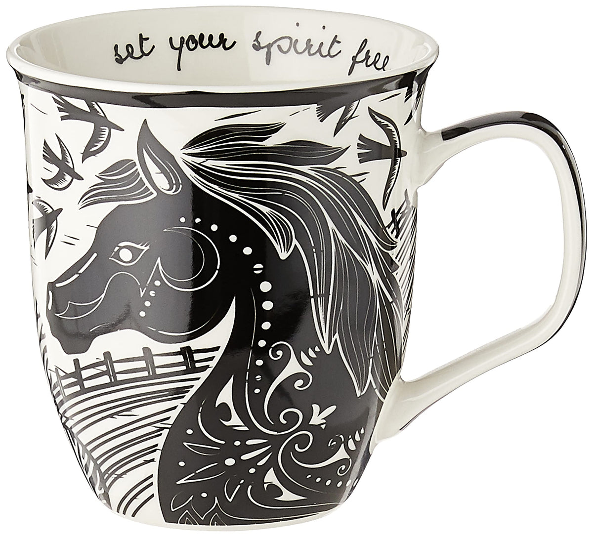Karma Gifts boho mug horse front view, 14 oz for daily coffee
