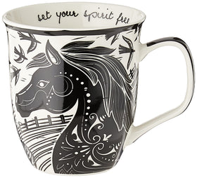 Karma Gifts boho mug horse front view, 14 oz for daily coffee