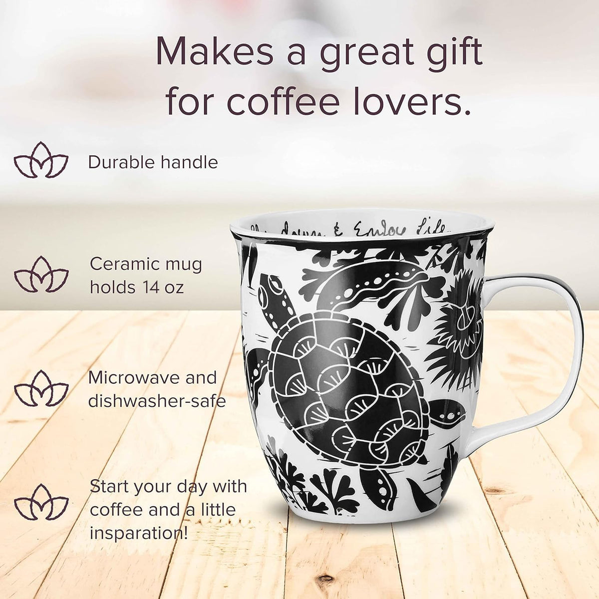 Karma Gifts boho mug held in hand with comfortable grip for morning rituals.