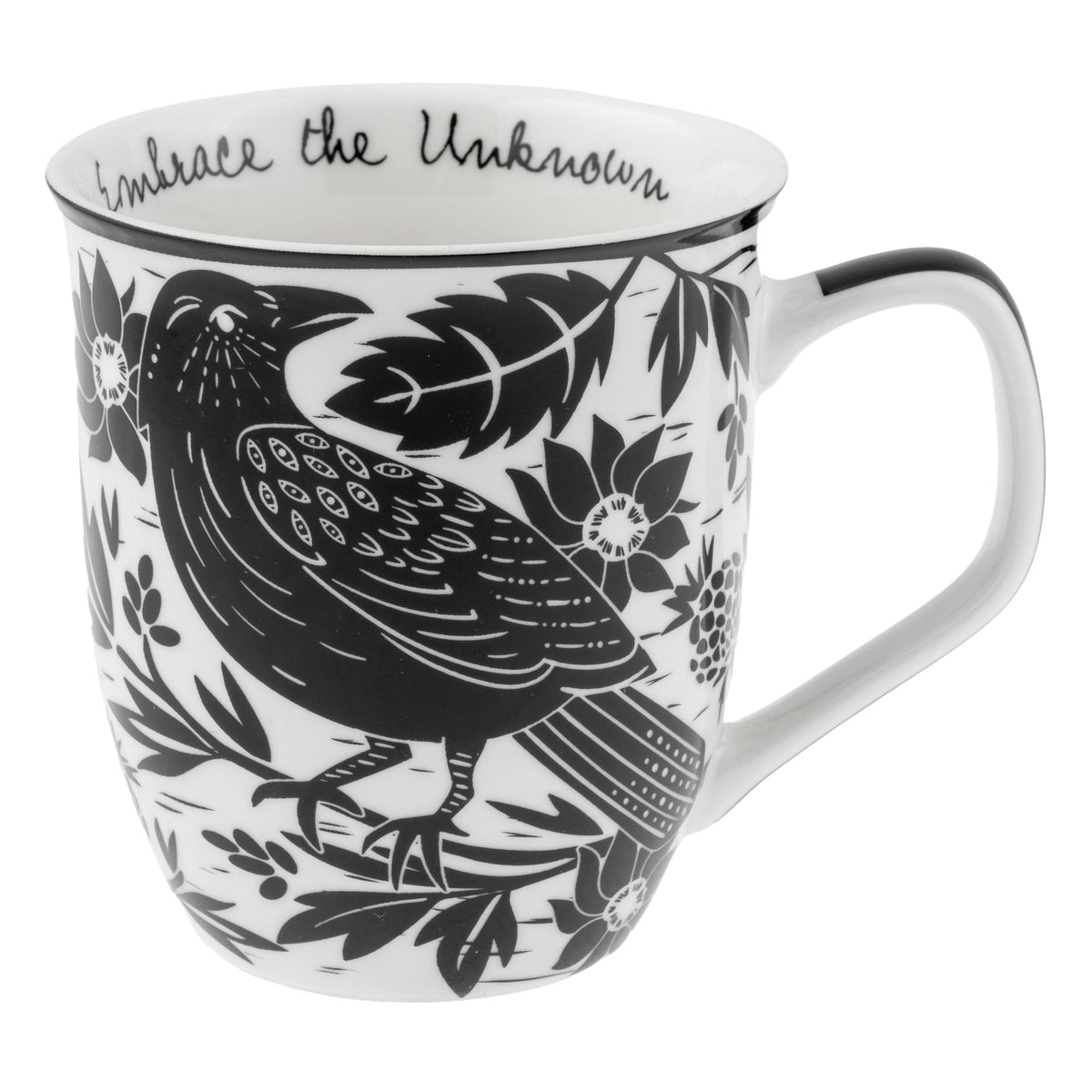 Karma Gifts boho mug raven front view with 14 oz capacity for daily coffee