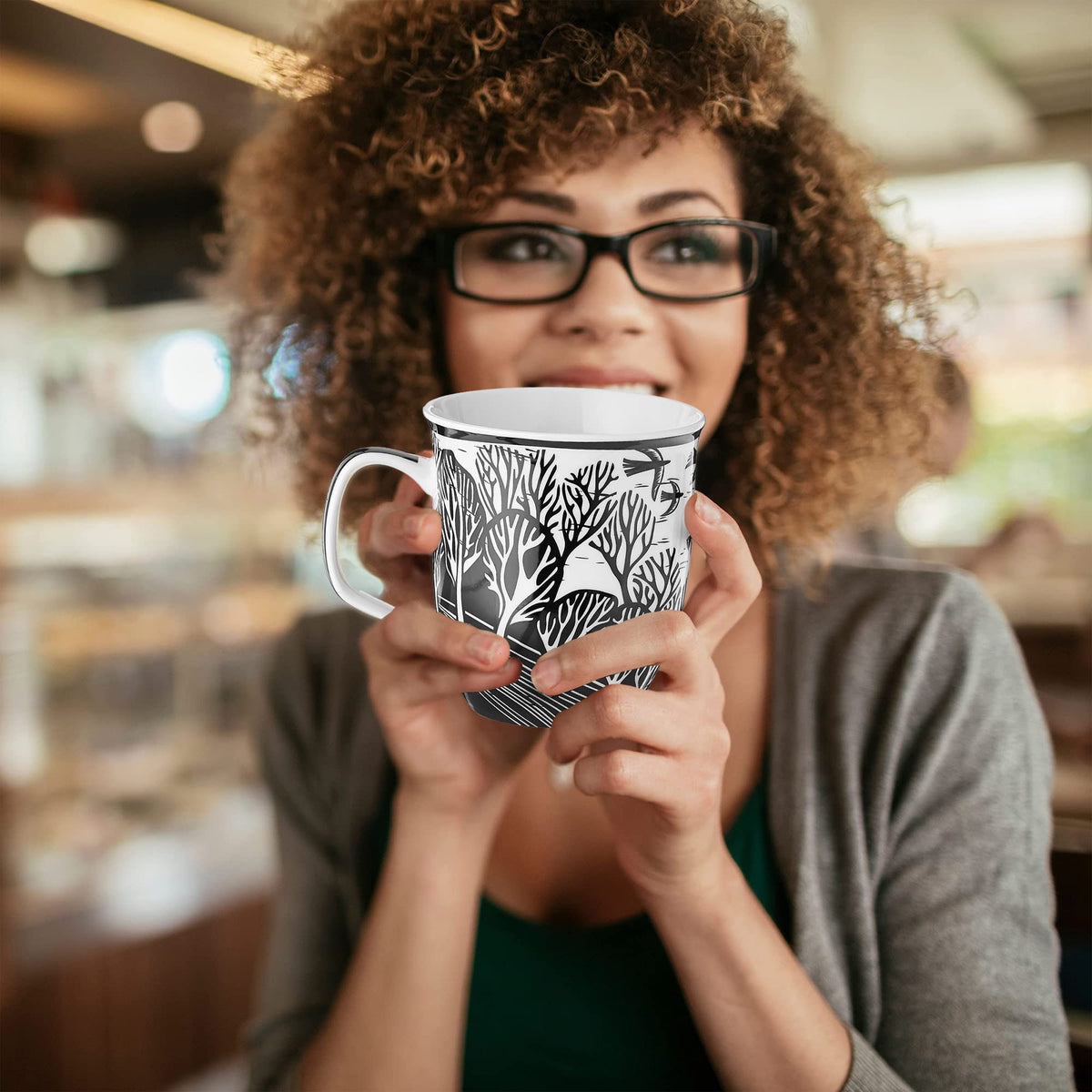 Karma Gifts boho mug with coordinating tea towel set display