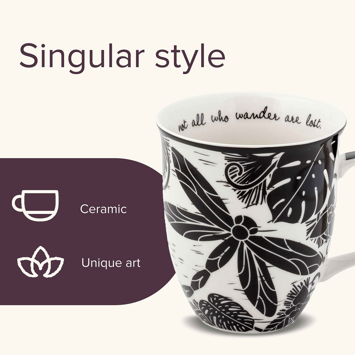 Karma Gifts ceramic coffee mug with uplifting quotes for mornings.