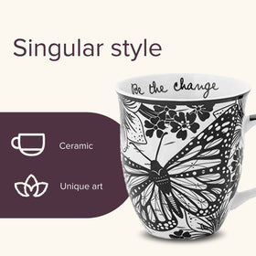 Karma Gifts close-up artwork on mug with unique Boho design for daily inspiration.