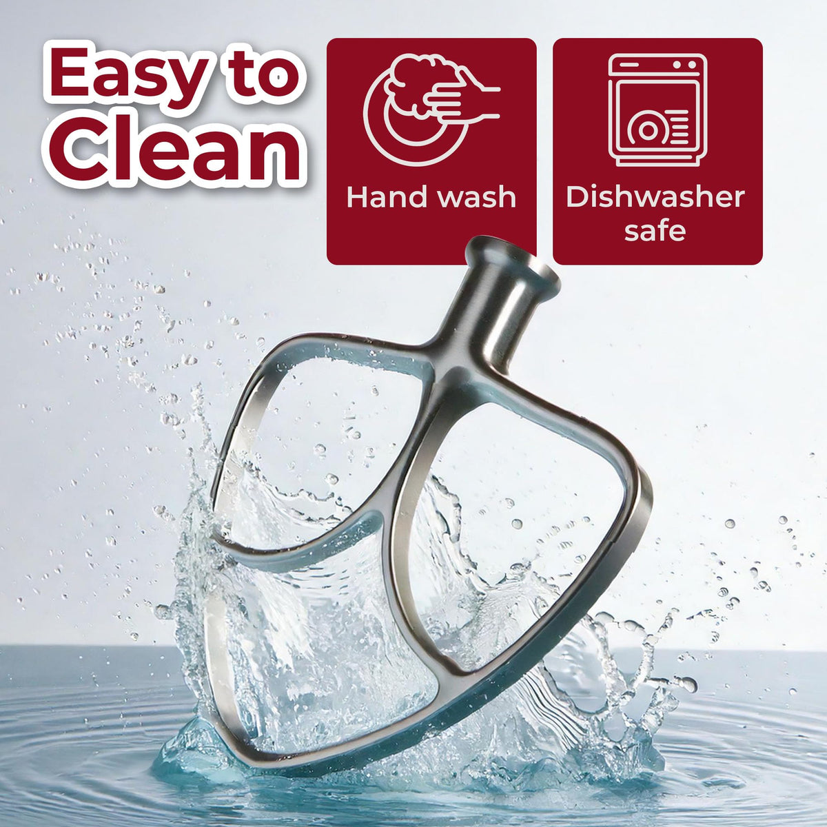Karoxy flat-beater durable stainless steel stands up to heavy mixing.