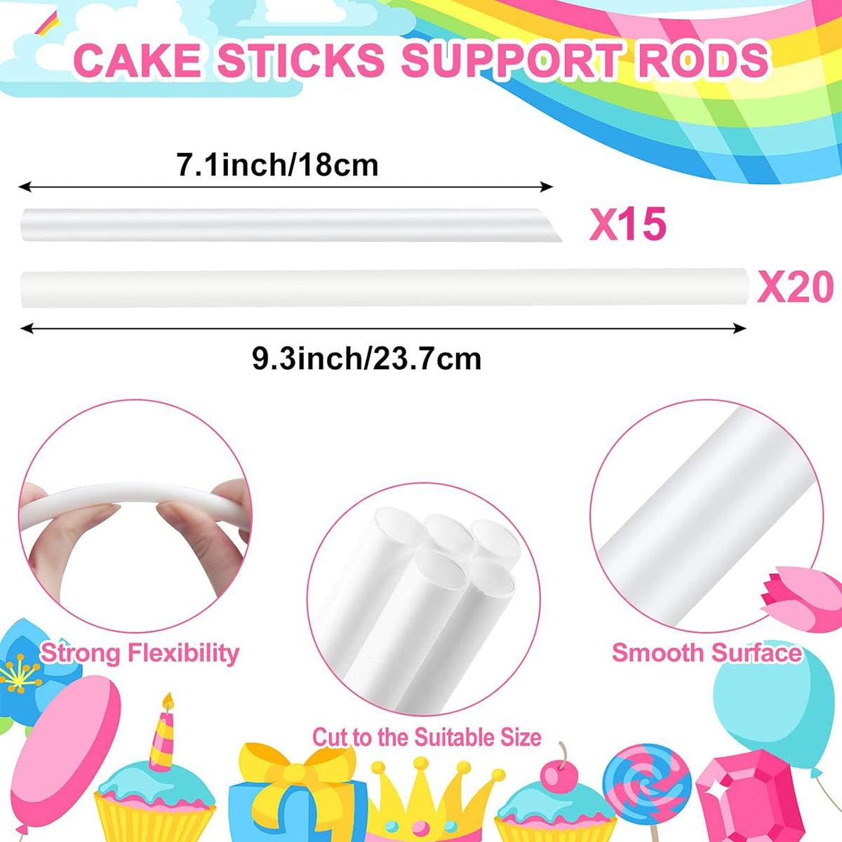 Kartisen cake dividers and plates for 4–10 inch tiered constructions.