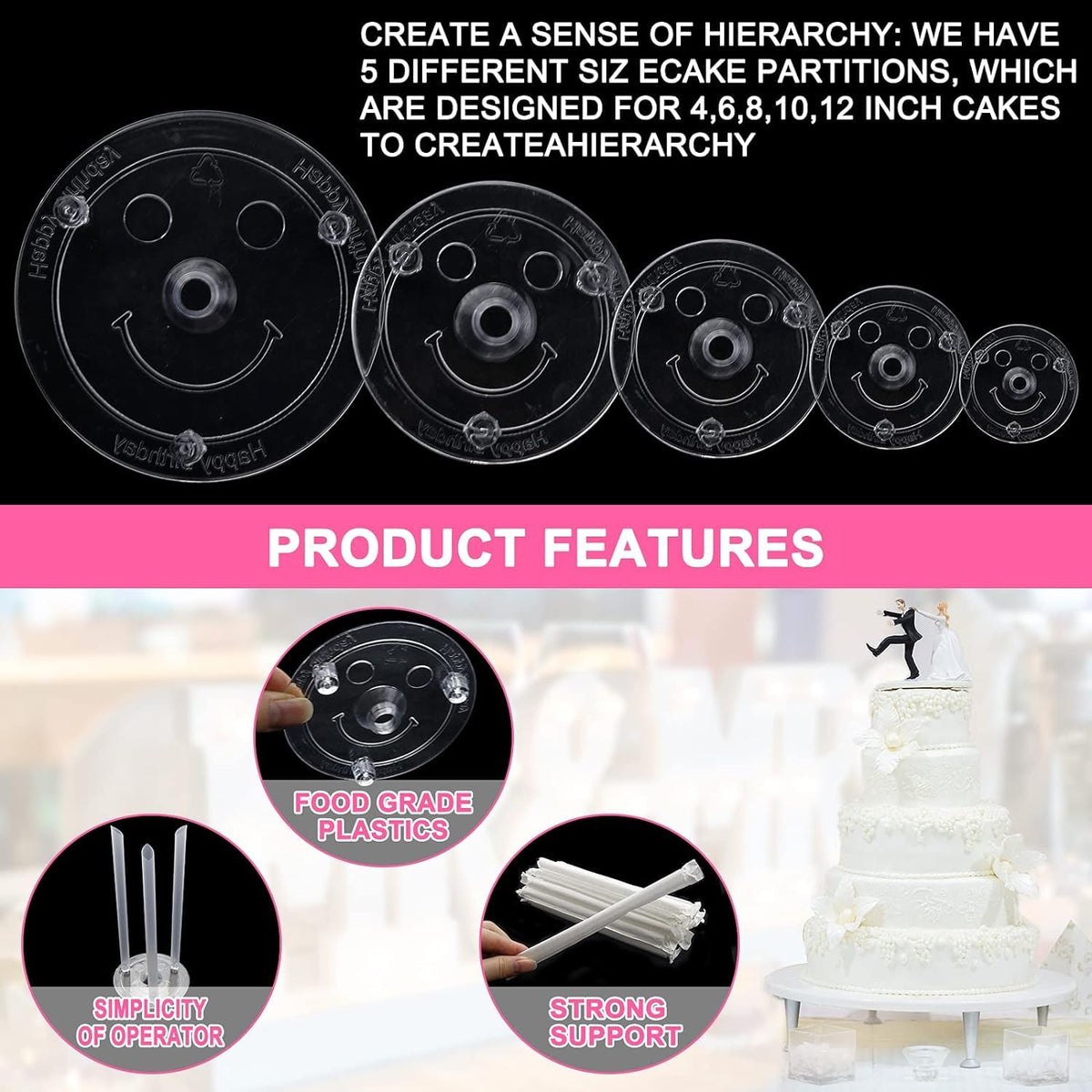 Kartisen clear stacking dowels provide transparent support for clean-looking tiers.