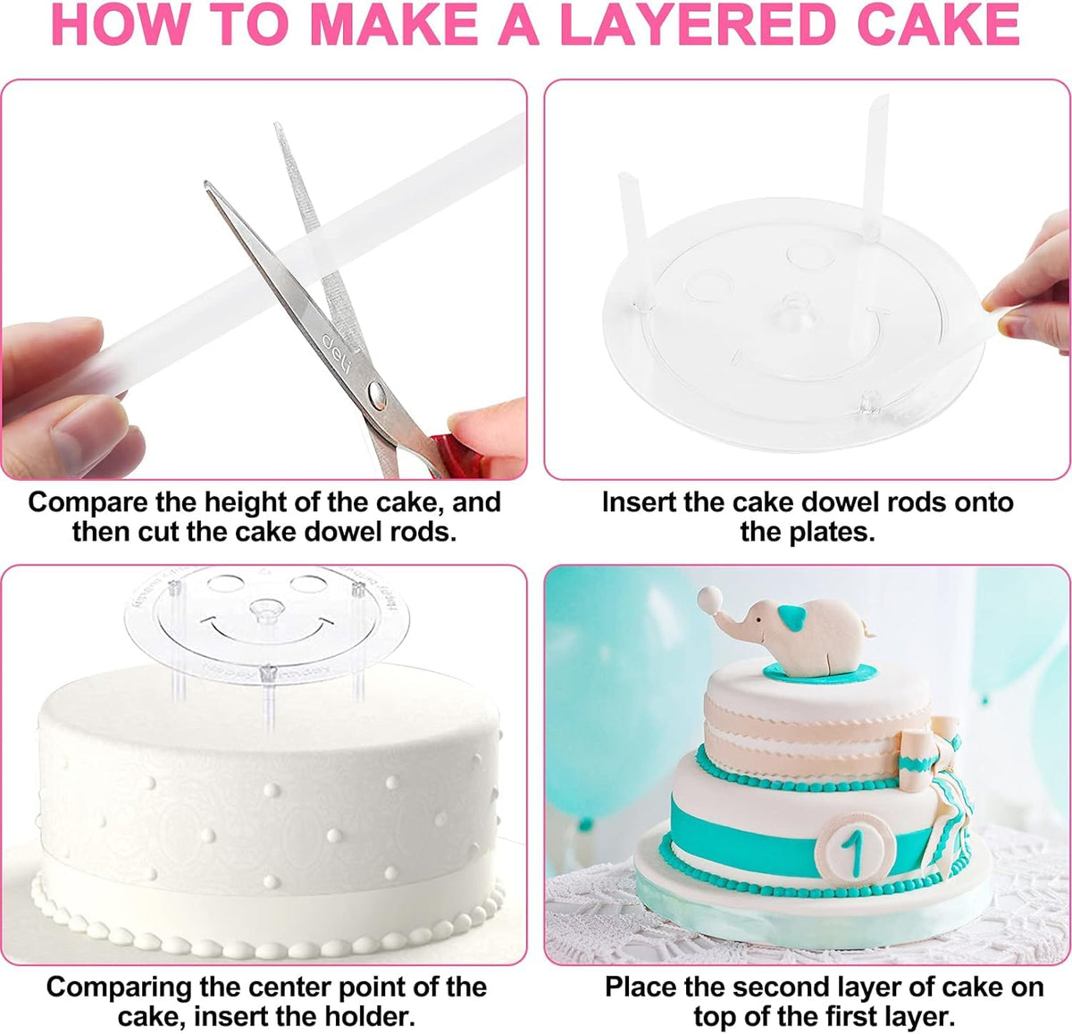 Kartisen dowel rods are adjustable in length for custom cake heights.