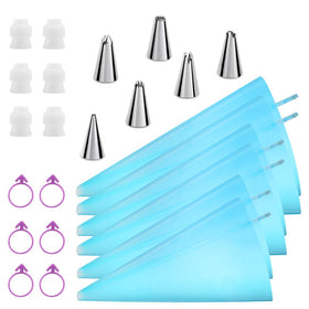 Kasmoire decorating set with piping bags enabling versatile cake and cookie decorating