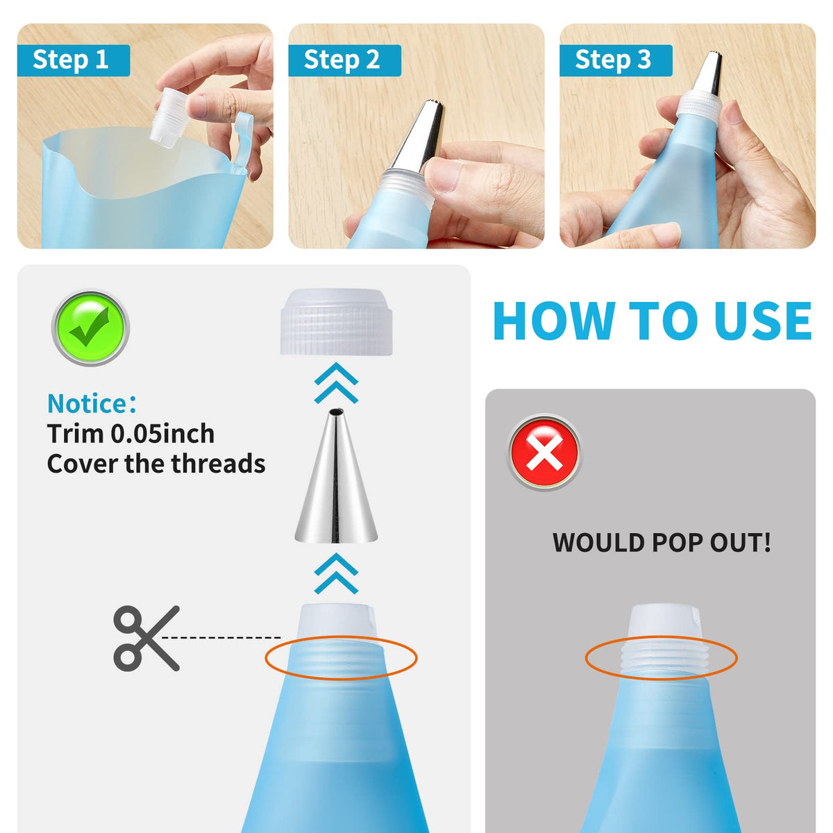 Kasmoire pastry bag couplers for quick tip changes
