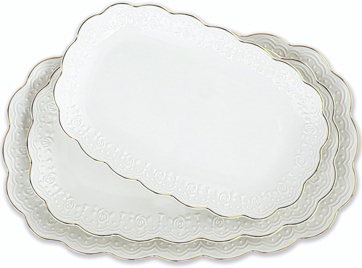Kassel ceramic serving platter 16-inch with golden rim for elegant entertaining
