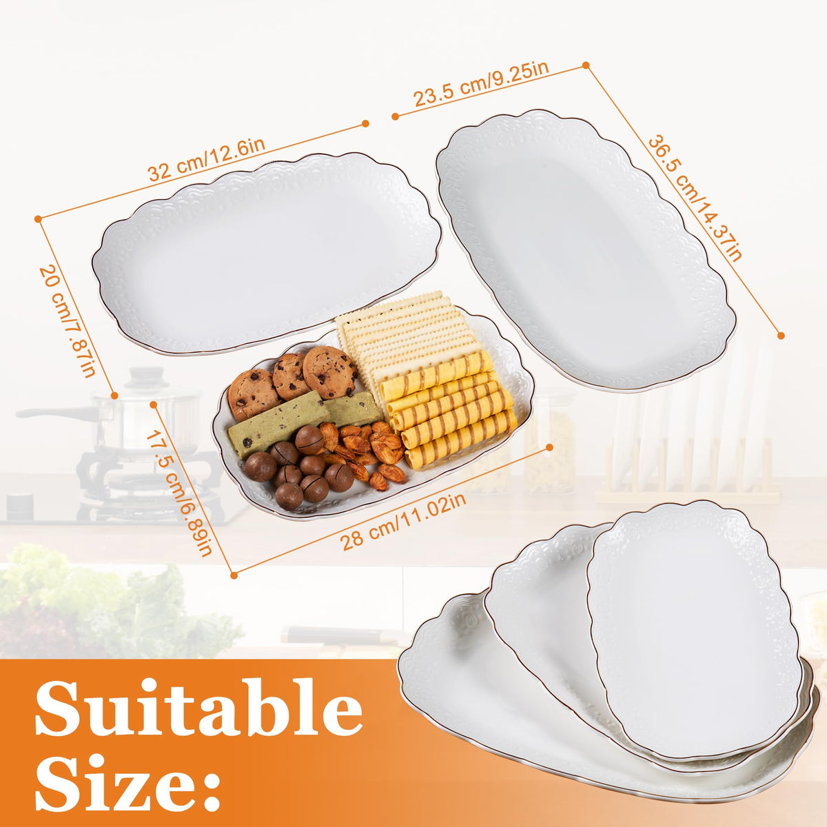 Kassel ceramic serving platter set 10-inch oval perfect for desserts