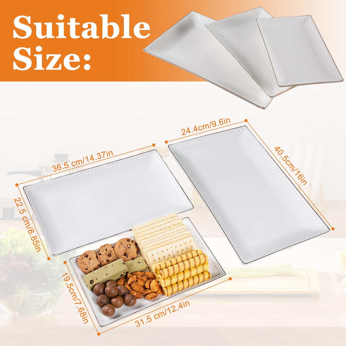 Kassel ceramic serving platter set 12-inch rectangle versatile for snacks