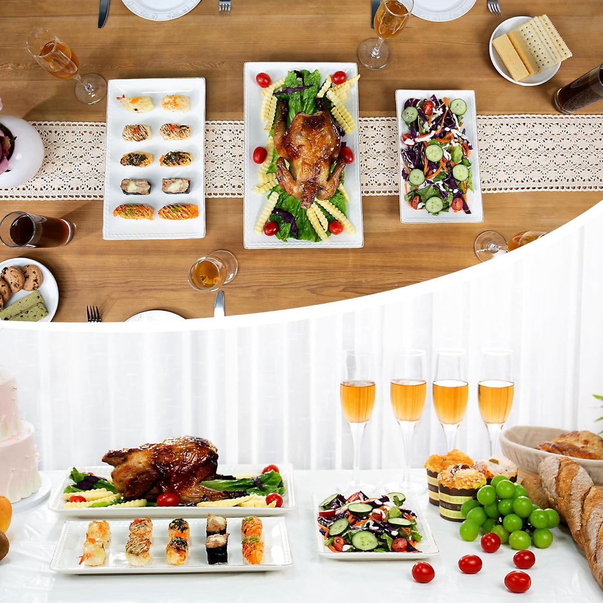 Kassel ceramic serving platter set 14-inch rectangle for family dinners