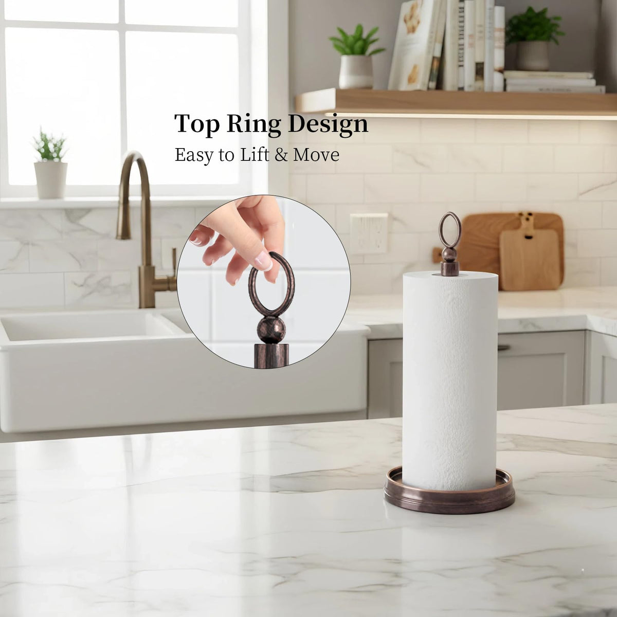 Kasunto paper towel holder top ring for easy towel lifting