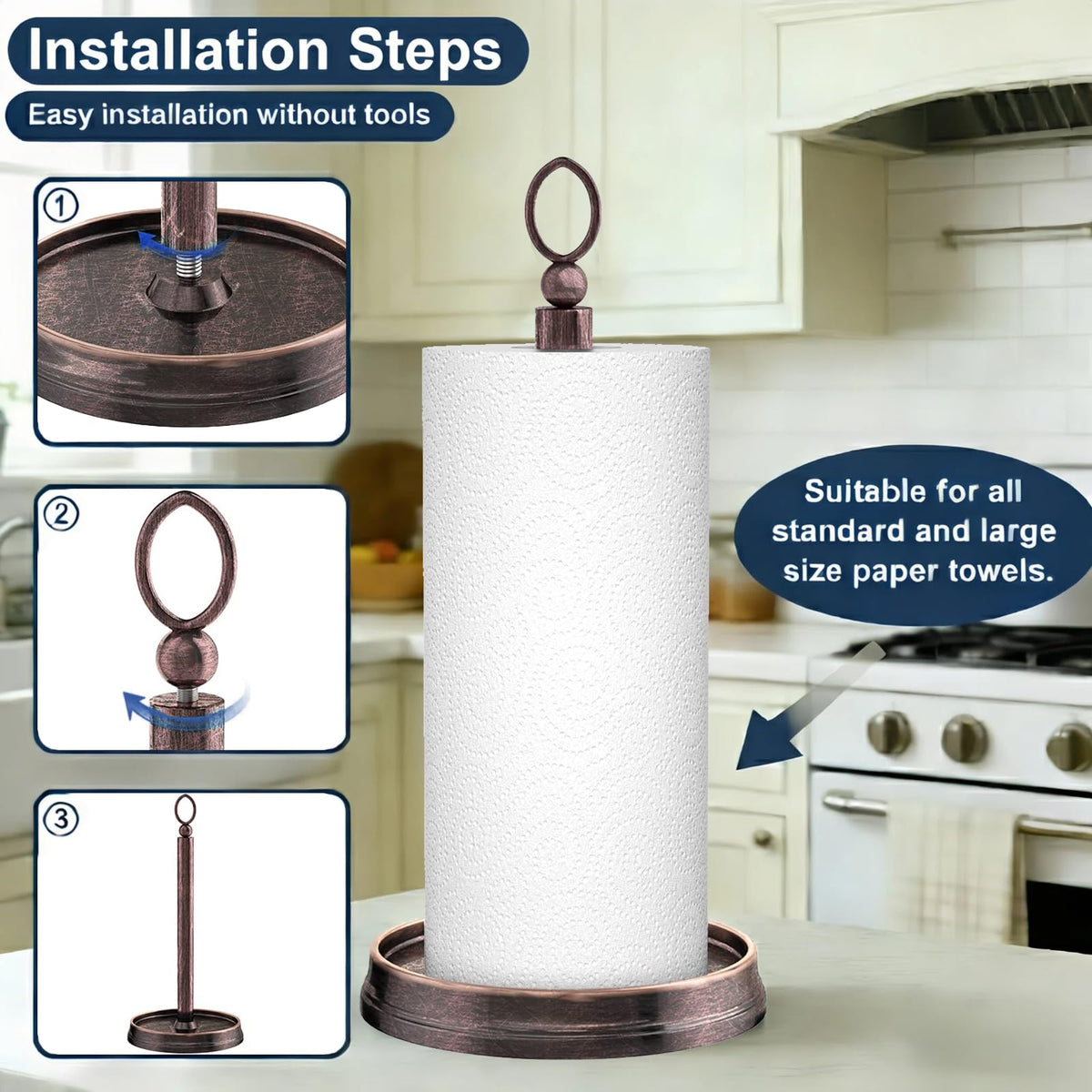 Kasunto paper towel holder weighted base prevents tipping
