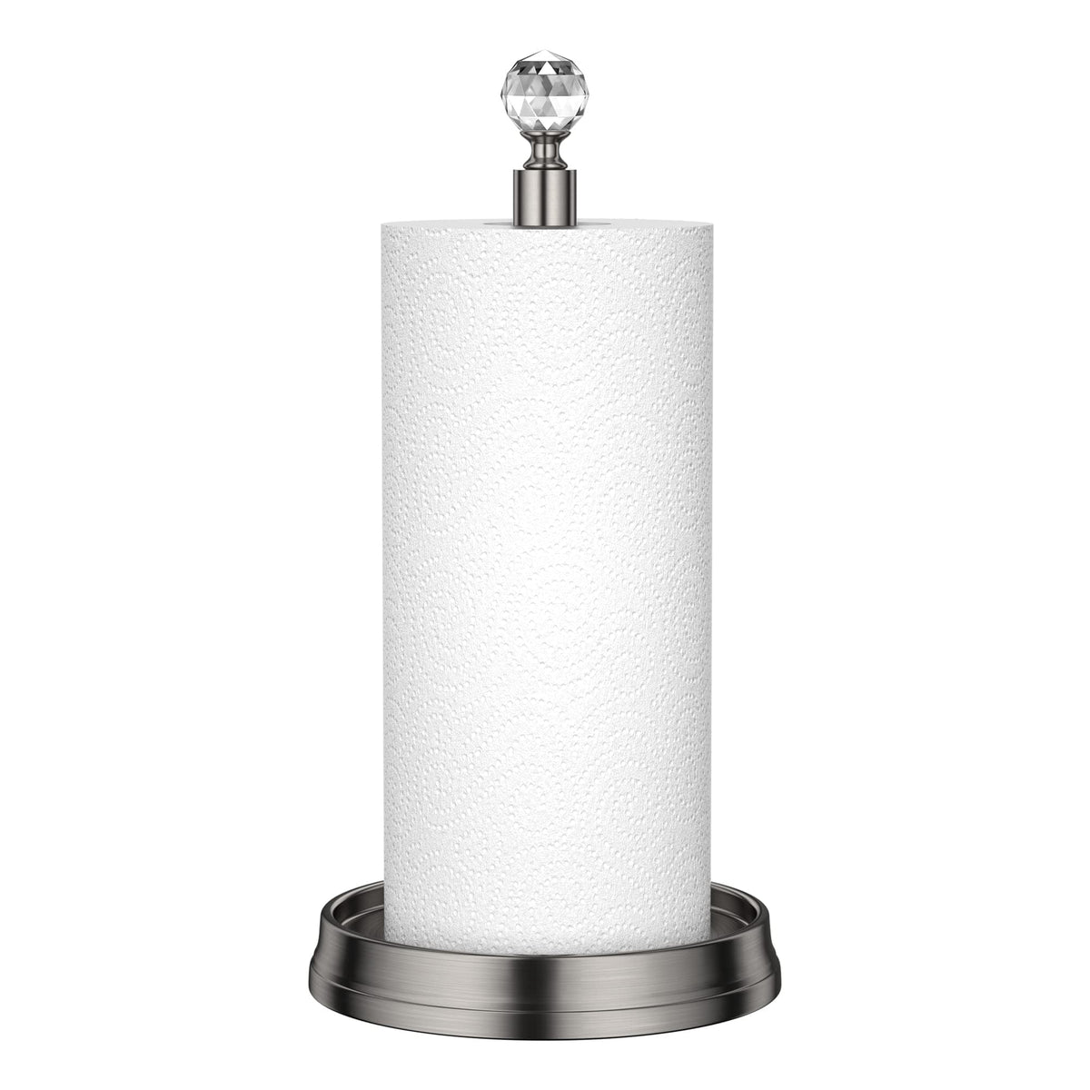Kasunto paper towel holder with crystal ball on countertop showing elegant countertop accessory and function