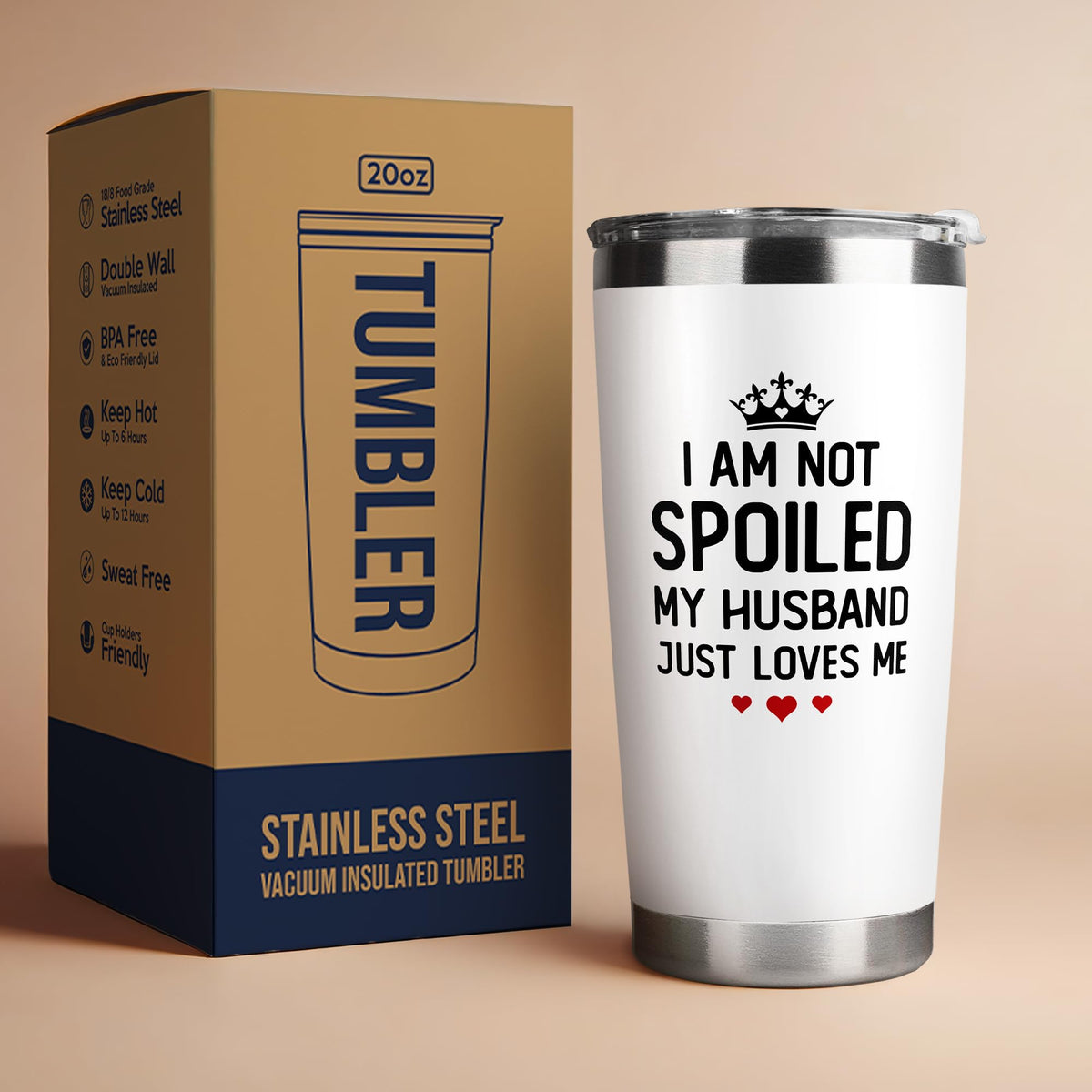 KatAndNat 20oz white stainless steel tumbler, durable and travel-ready.