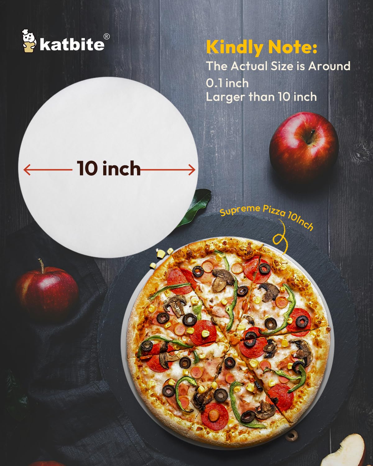 Katbite 10-inch parchment liner lining a cake pan for effortless release.