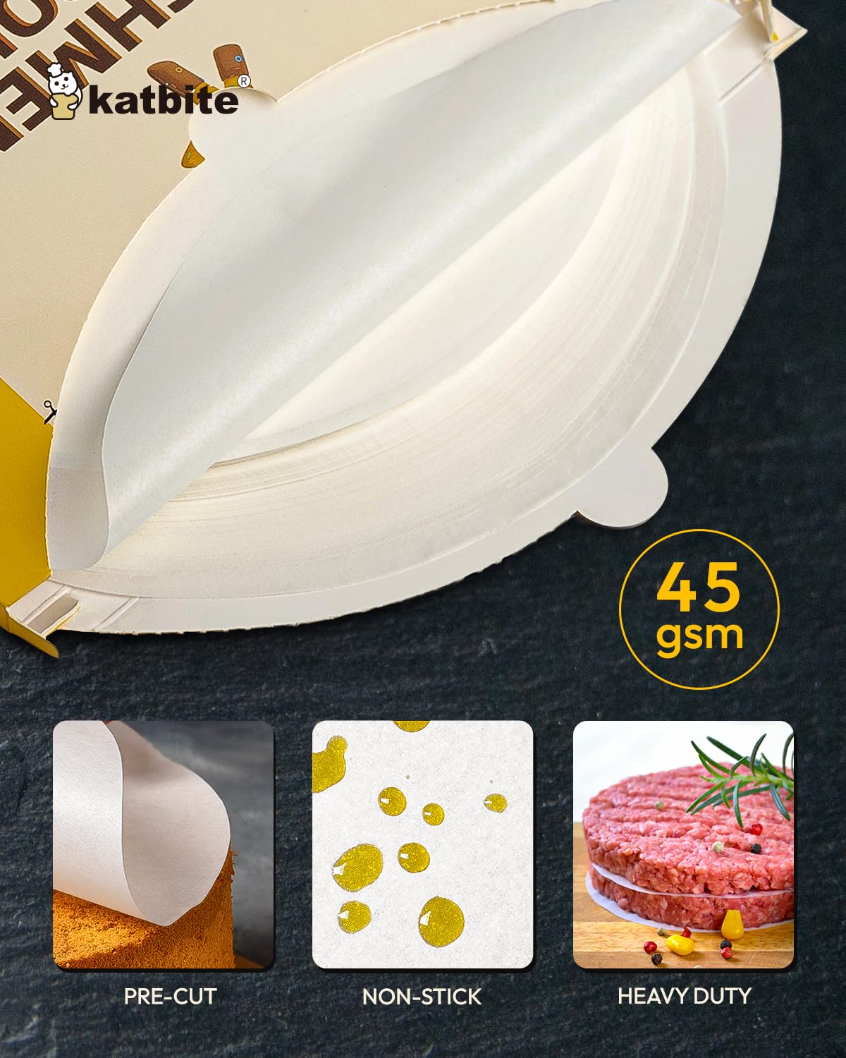 Katbite 12-inch rounds on baking pan provide nonstick surfaces for clean cake or pizza release.