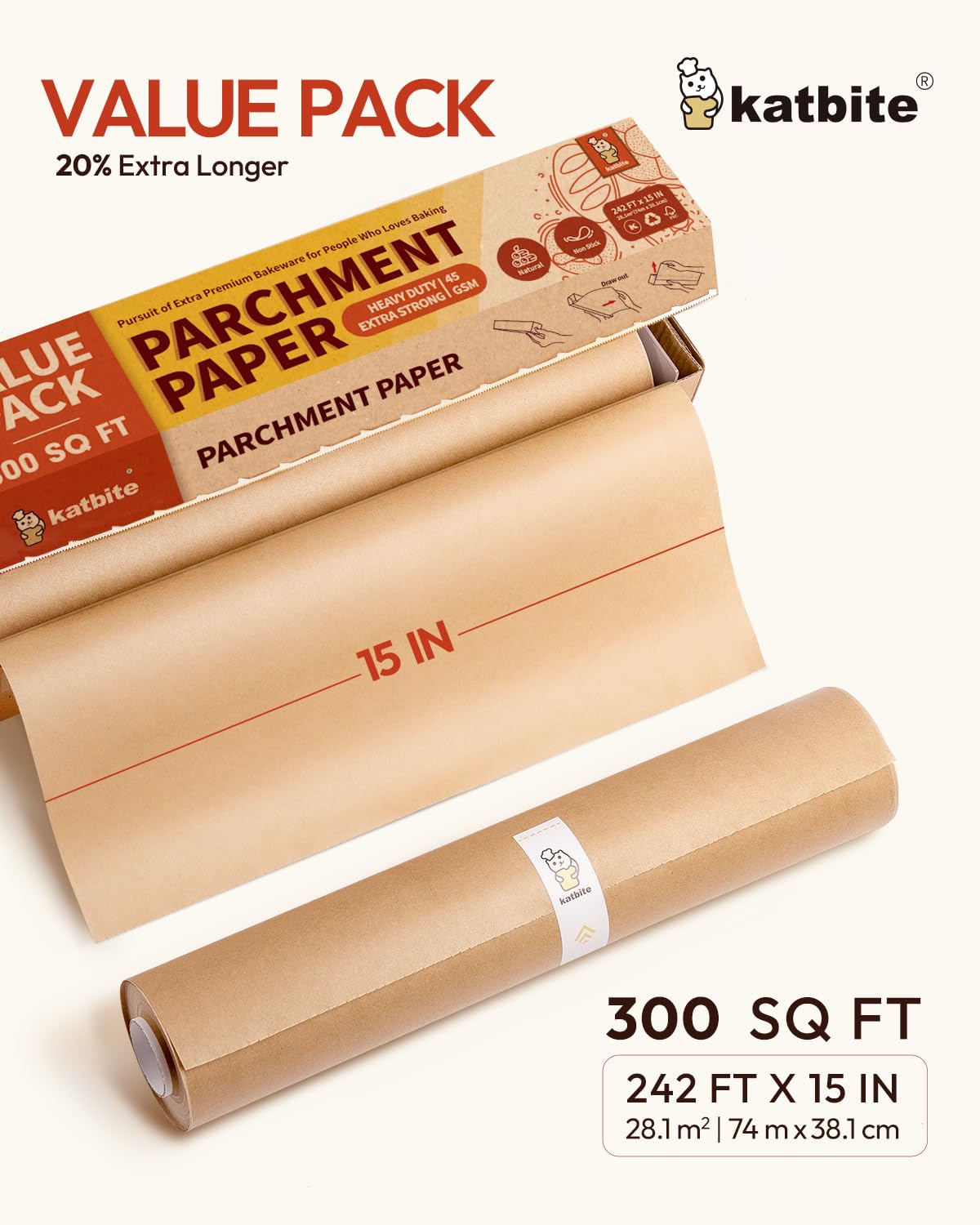 Katbite 15-inch parchment paper fits half or full sheet pans