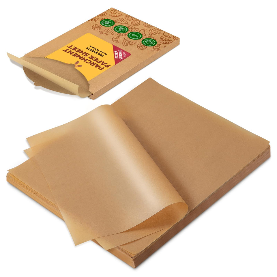 Katbite 200Pcs 9x13 heavy-duty parchment sheets for baking and easy cleanup.