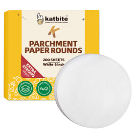 Katbite 6 inch parchment rounds ready for tray setup and baking