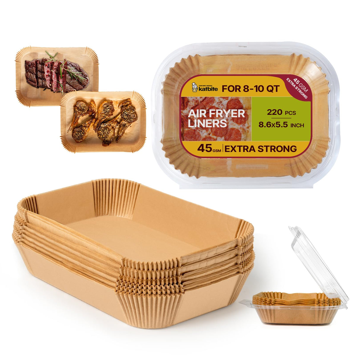 Katbite DZ201 rectangle airfryer liner keeps baskets clean and reduces grease splatter.