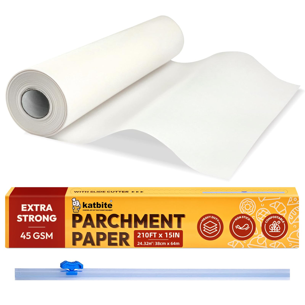 Katbite easy-clean parchment paper roll helps minimize sticking and cleanup.