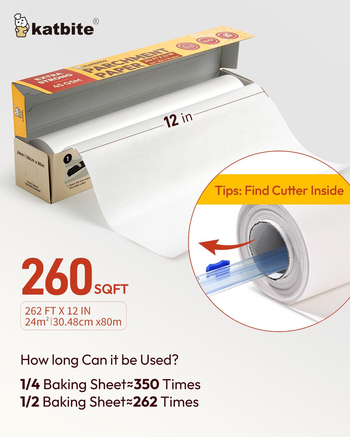Katbite extra-thick 45gsm parchment paper shown for stronger baking
