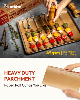 Katbite FSC-certified unbleached parchment paper roll showing natural wood pulp origin.