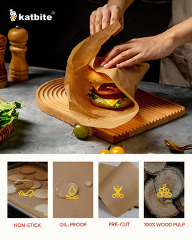 Katbite FSC-certified parchment paper sourced from wood pulp for safe cooking.