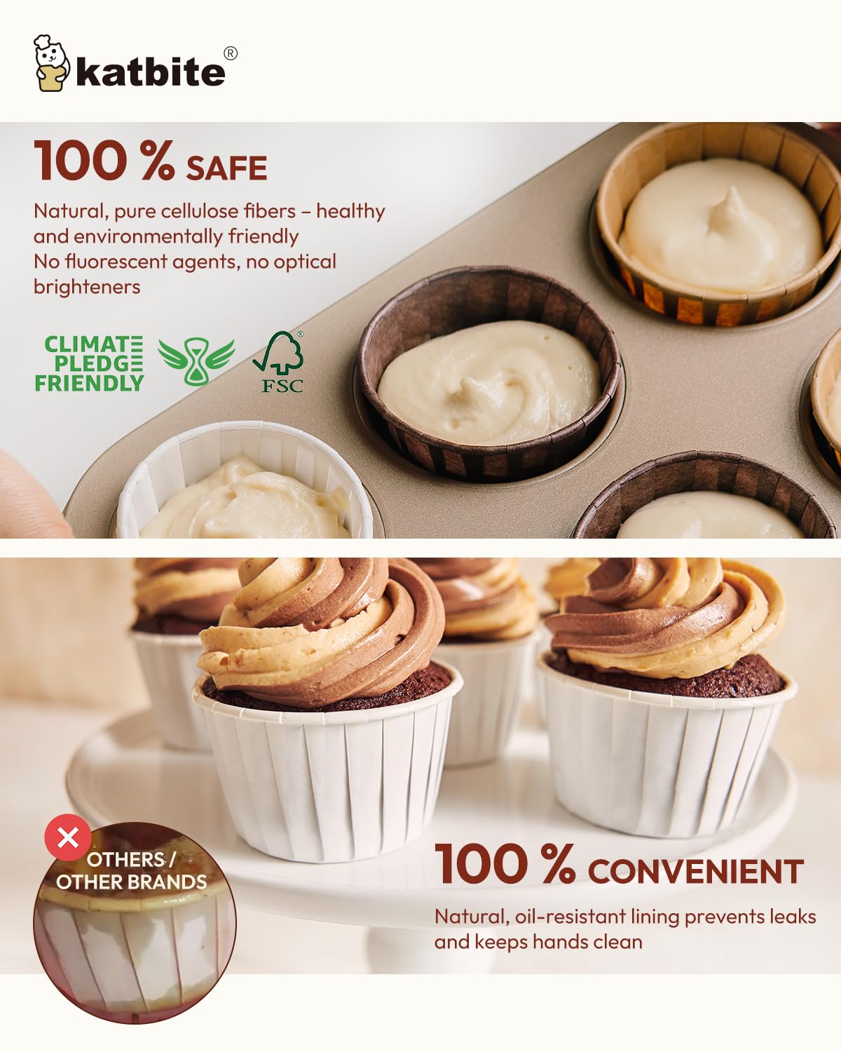 Katbite greaseproof parchment liners wide temperature range for versatile kitchen use.