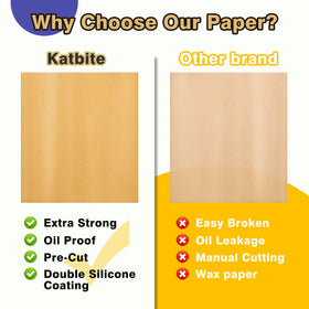 Katbite half-sheet baking setup with parchment ready for oven use