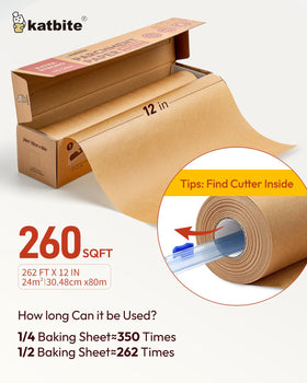 Katbite heavy-duty 45gsm parchment paper offering extra strength for sturdy bake setups.