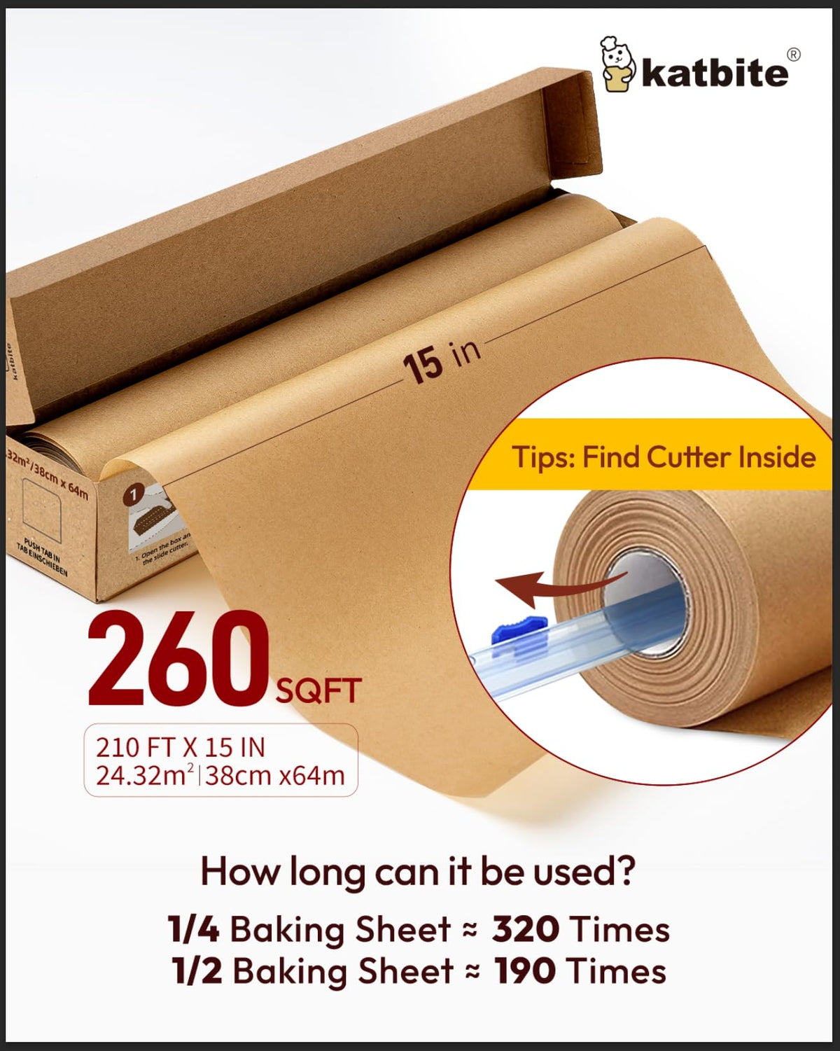 Katbite heavy-duty 45gsm parchment for sturdy baking and clean pans