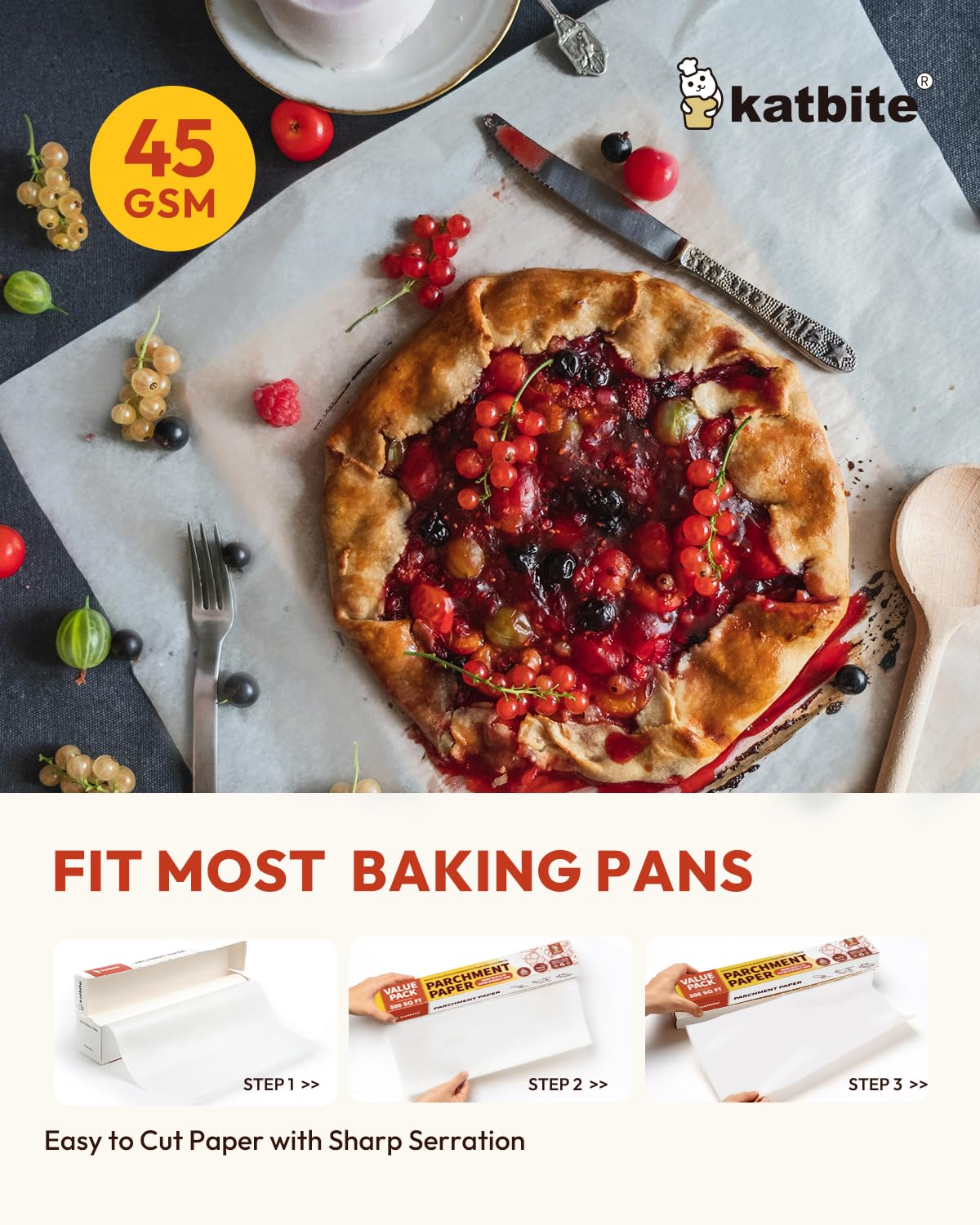 Katbite heavy-duty parchment paper 45gsm resists tearing.